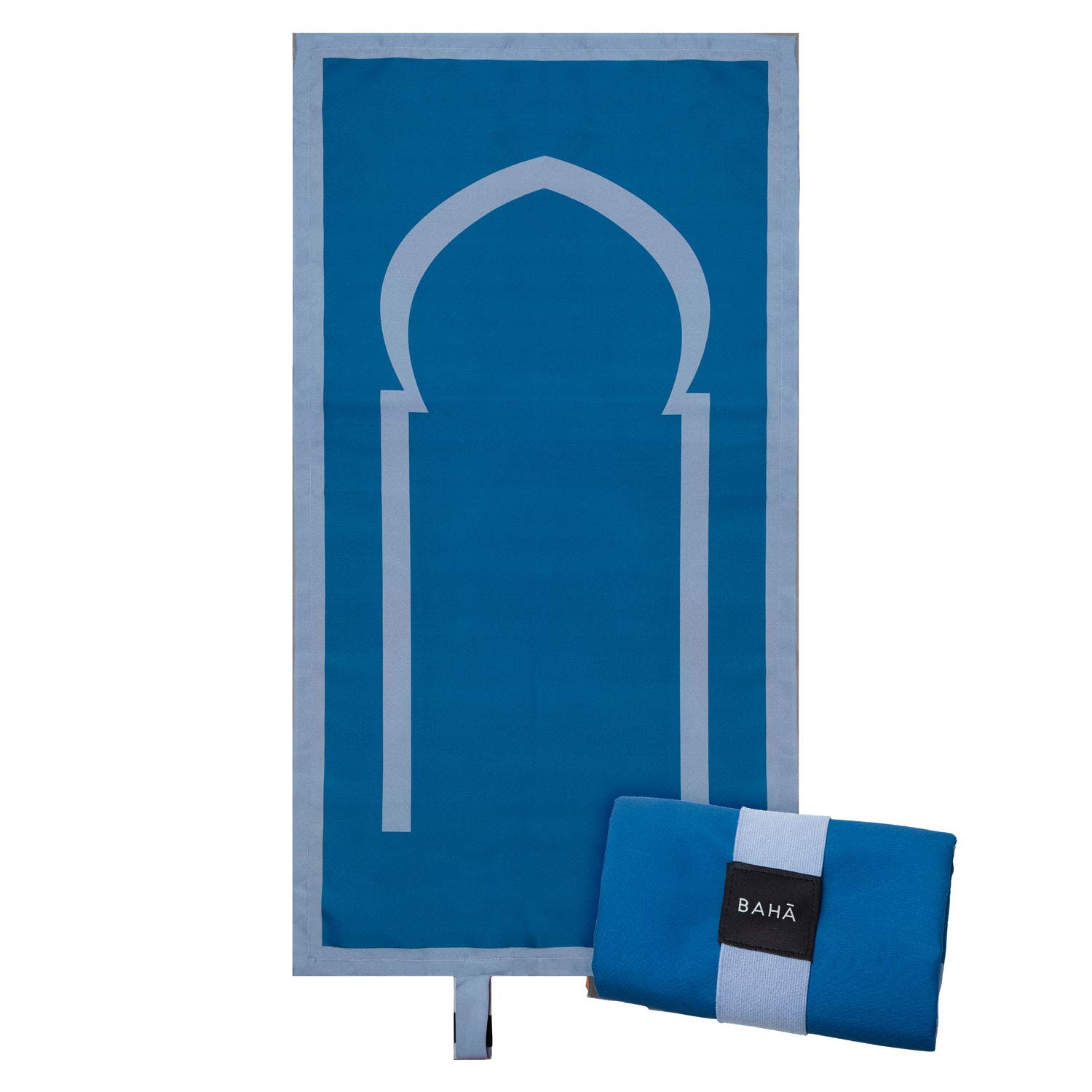 BAHĀ Portable Prayer Mat - Foldable, Water-Resistant Travel Sejadah Pocket Prayer Mat for Muslims with Elastic Band, Ultra-Light & Compact Design - (Navy Blue)