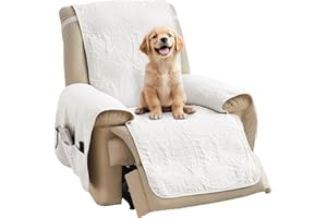 Pamhaven Quilted Recliner Chair Covers, Water-Repellent Recliner Slipcovers, Off White Recliner Covers Stay in Place, Pet Friendly Recliner Cover for Dogs, Washable Chair Covers (Recliner 22", White)