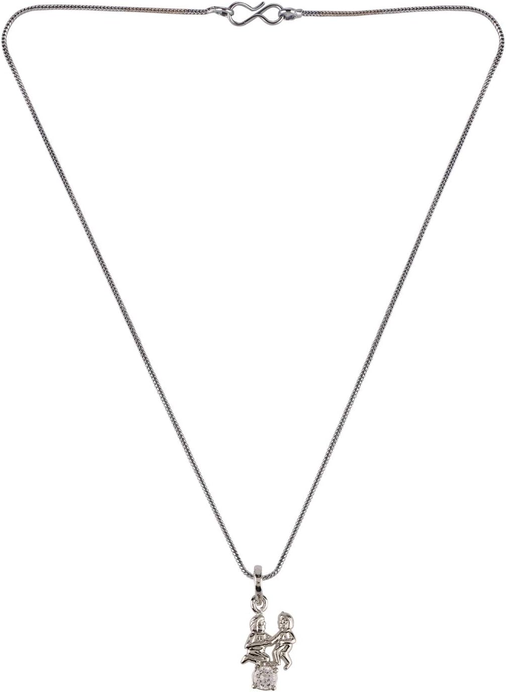 Silver Plated Cubic Zirconia Zodiac Gemini Sign Pendant Chain Constellation Necklace Jewelry Birthday Gift