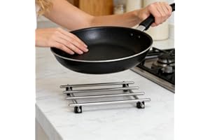 Stainless Steel Trivet for Hot Pots and Pans, 7 x 7 Inch Heat Resistant Metal Trivet with Non-Slip Feet, Kitchen Countertop H