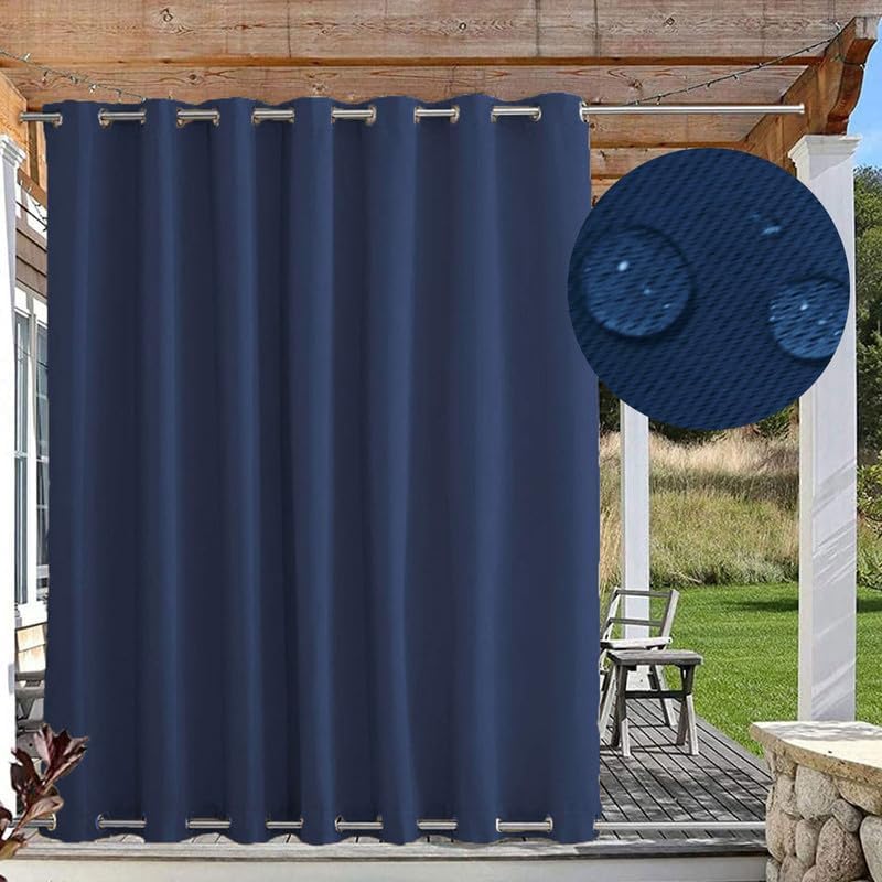 Outdoor Curtains - FicaRico Waterproof Windproof Outdoor Curtains for Patio, Premium Thick Privacy Blackout Curtains with Grommets on Top and Bottom, Fade Resistant Curtain for Gazebo, 1 Panel, W72 xH84, Navy Blue