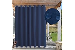 Waterproof Windproof Outdoor Curtains for Patio, Premium Thick Privacy Blackout Curtains with Grommets on Top and Bottom, Fad
