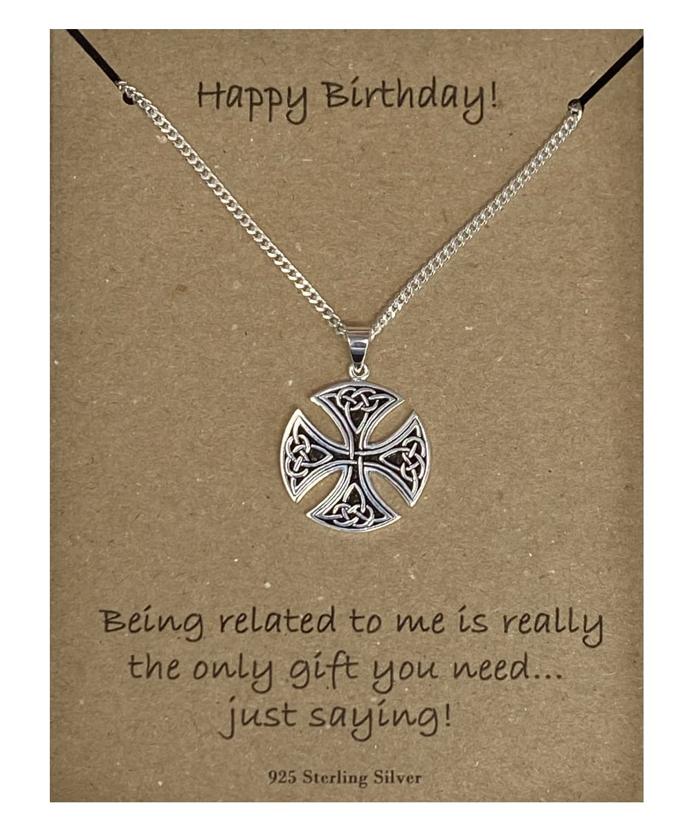Strictly Gifts Mens Happy Birthday Funny Card with necklace from relative (Round Celtic Cross & chain)