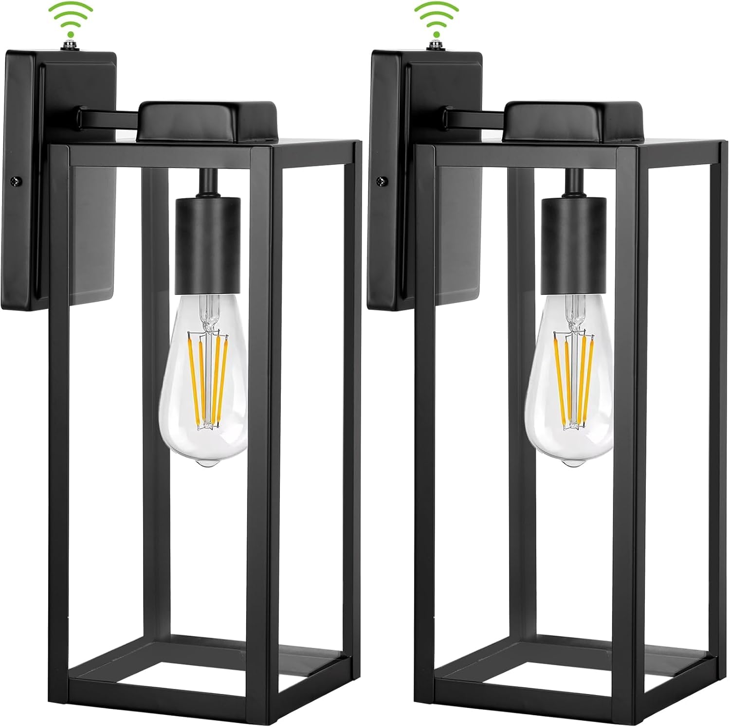 Photo 1 of **ONLY ONE LAMP** hykolity Large Outdoor Wall Light, 16 Inch Lantern, Dusk to Dawn Exterior Waterproof Sconce, Anti-Rust Mounted Lighting with Glass Shade, Matte Black Lamp with E26 Socket for Porch, 2 Pack