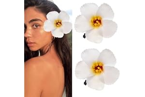 Love Sweety 2pc Hawaiian Plumeria Hair Clips Delicate Dew Galsang Flower Barrettes for Beach Party(White)