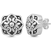 LeCalla 925 Sterling Silver Vintage Stud Earrings for Women | Antique Style Celtic Knot, Sunflower & Floral Stud Earring | Classic Handmade Chunky Statement Jewelry | Indian Earrings for Women