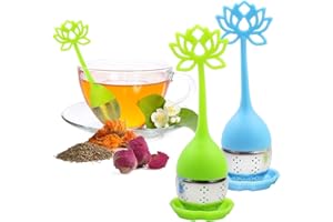 2 Pack Tea Infuser Filter,Tea Infuser,with Flower Shaped Silicone Handle Stainless Steel Strainer Filter and Drip Tray, Best 