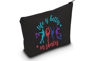 LEVLO Ice Skate Cosmetic Bag Skate Lover Gift Life Is Better On Skates Make up Zipper Pouch Bag Figure Skating Gift (Skates Black)