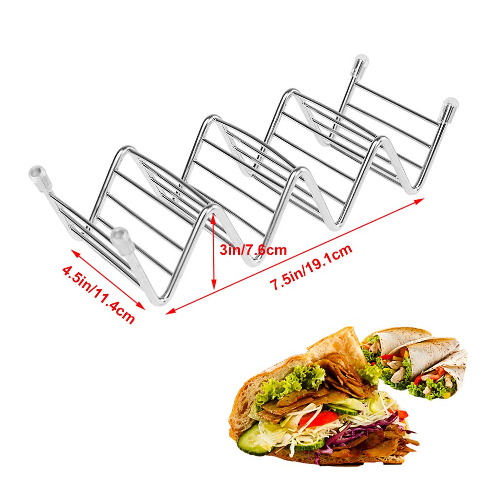 Poualss Stainless Steel Taco Holders Stand (4Pack) Rustproof Taco Rack for Hard or Soft Shell Tacos