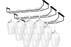 FOMANSH 14-Inch Under Cabinet Wine Glass Rack - Metal Stemware Holder, Single Rail Hanging Rack for Kitchen Bar, Set of 3