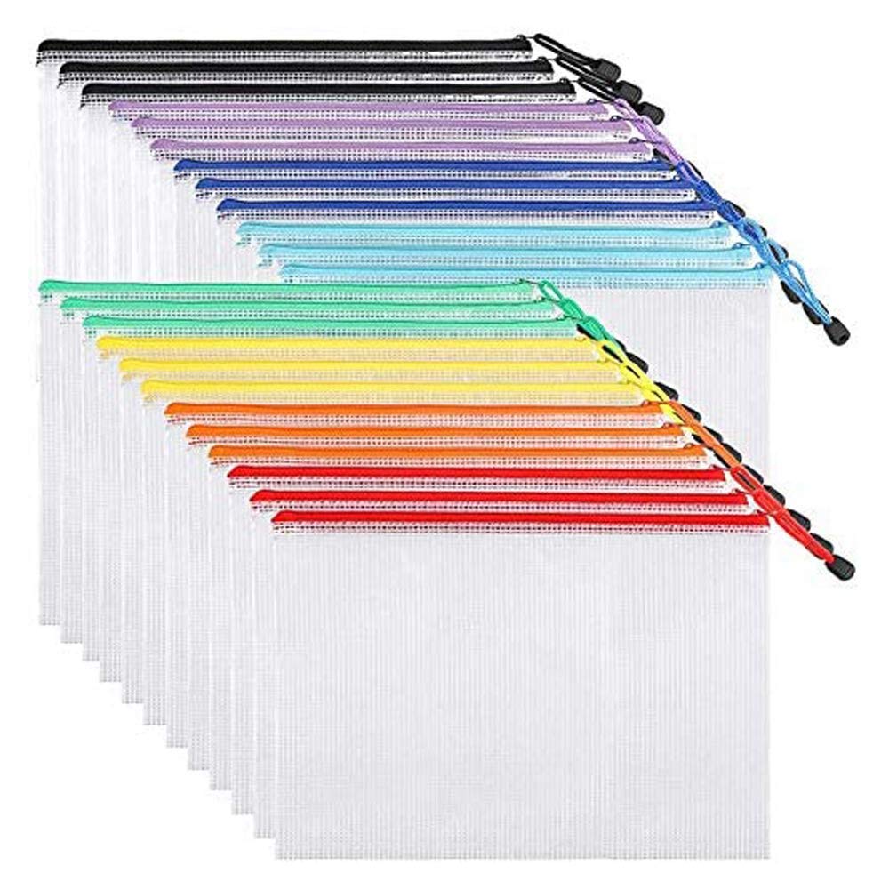 Jcevium 24Pcs Mesh Zipper Pouch Document Bag, Plastic Zip File Folders, Letter Size/A4 Size, for Office Supplies
