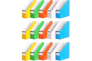 FIYERNA Foldable Desk File Holder Organizer Sturdy Cardboard Magazine Storage Box Document Rack with Blank Label Stickers for Home School Office (15, Multicolor)