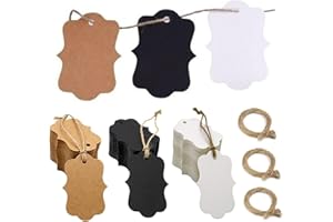 Kastetards 300Pcs Kraft Paper Tags with String,Three Colors Blank Kraft Paper Gift Price Tags,for Decor Festival Party Weddin