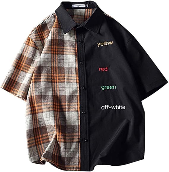 Amazon Shuming チェックシャツ メンズ 半袖 シャツ バイカラー チェック柄 おしゃれ 夏服 大きいサイズ カジュアルシャツ おしゃれ ストリート系 シャツ 通販