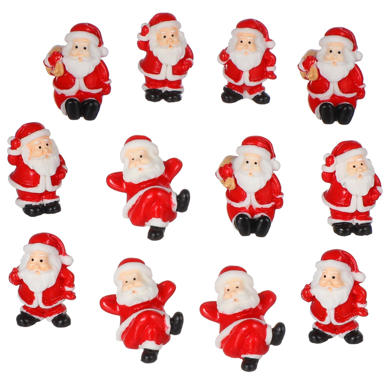 Housoutil Christmas Mini Santa Figures, 12PCS Resin Small Santa Figure, Lovely Miniature Christmas Claus Bulk Ornaments for DIY Dollhouse Fairy Garden Desktop Micro Landscape Xmas Party Decoration