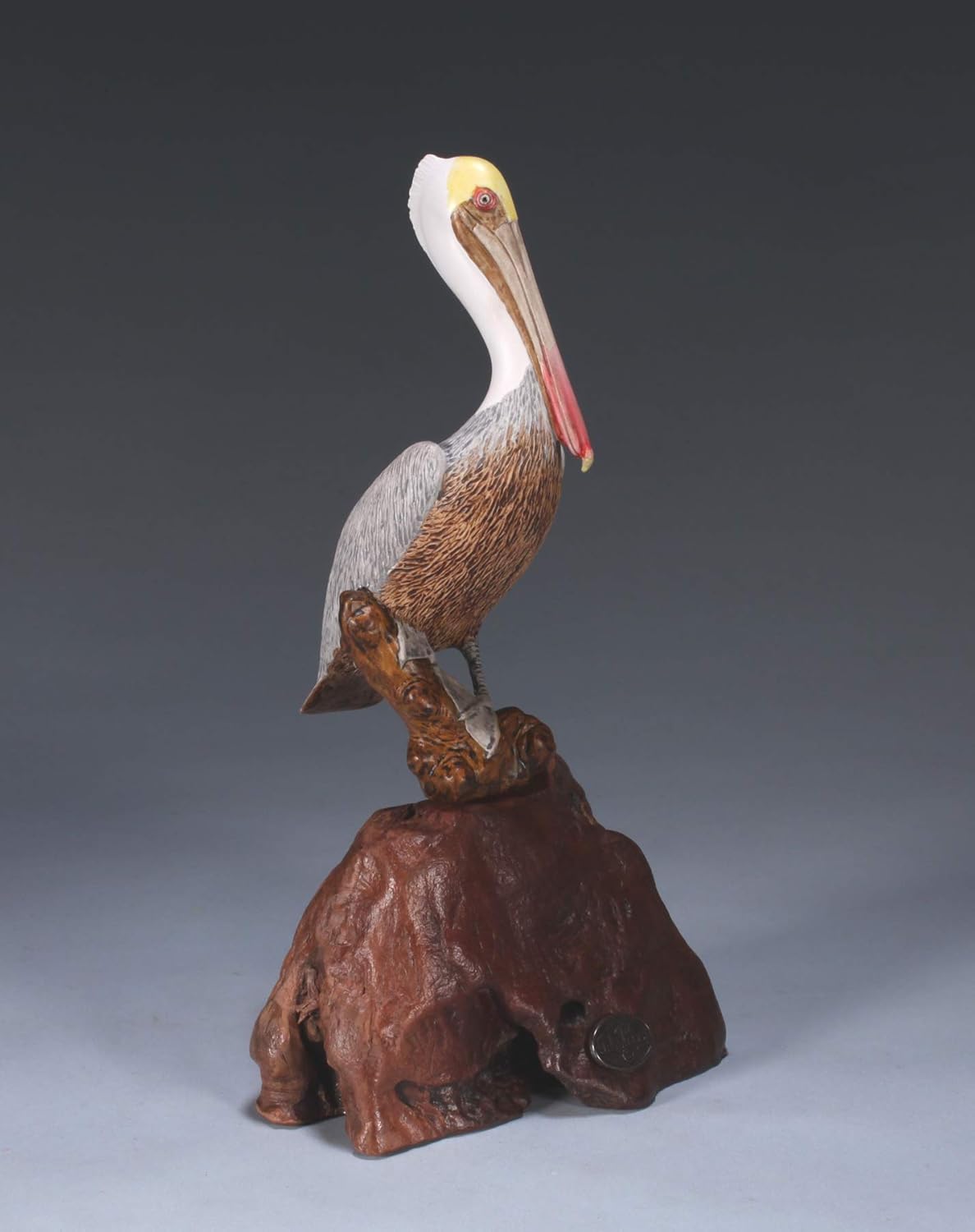 Brown Pelican Sculpture by John Perry Hand painted 10in
