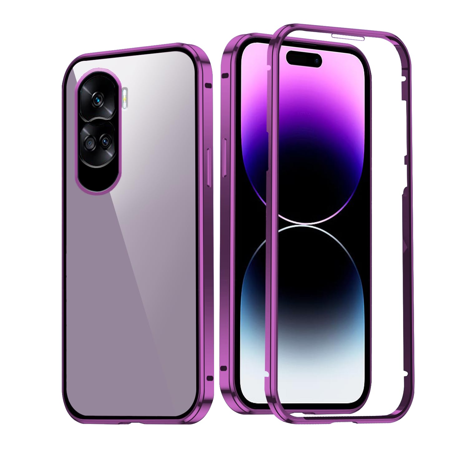Wousunly Compatible with Honor 90 Lite Case Clear, Full Body Shockproof Phone Case for Honor 90 Lite with Built-in Tempered Glass Screen Protector Cases Cover (Purple)