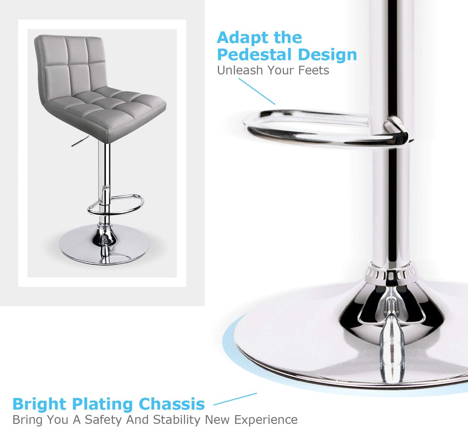 Leopard Bar Stools, Modern PU Leather Adjustable Swivel Bar Stool with Back (Light Grey): Kitchen & Dining