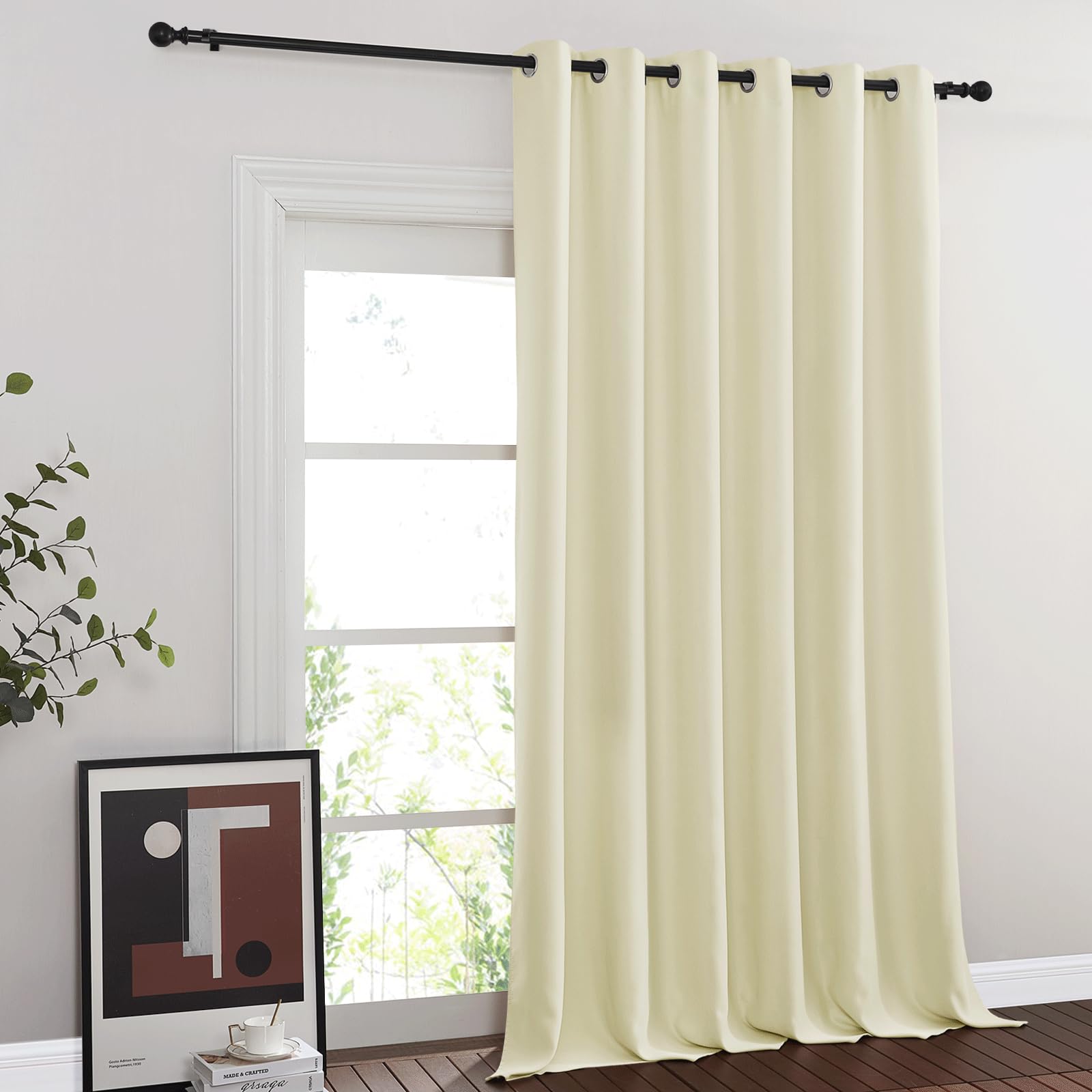 NICETOWN Room Divider Curtain 132 Inches Long, Wide Blackout Sliding Door Curtain for Bedroom, Room Darkening Privacy Window Curtain for Patio Door (1 Panel Set, Beige, 80 x 132 Inch) Image