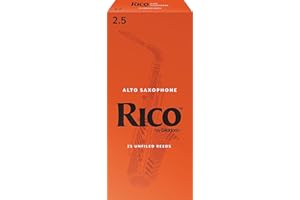 D'Addario Woodwinds Rico Saxophone Reeds - Reeds for Alto Saxophone - Thinner Vamp Cut, Traditional Blank, Unfiled - Alto Sax Reeds - 2.5 Strength, 25-Pack