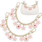 PH PandaHall 2pcs Decorative Bag Chain, 7.9" Purse Chains Enamel Pink Flower Charm with Swivel Clasps Replacement Extender Handbags Chain for Handbags Purse Shoulder Tote Bag Keychain