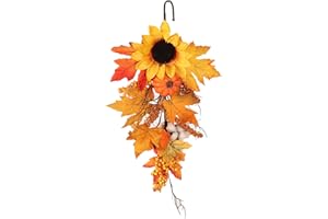 Ochine Artificial Fall Teardrop Swag - Autumn Harvest Hanging Flower for Front Door - Thanksgiving Halloween Christmas Decoration