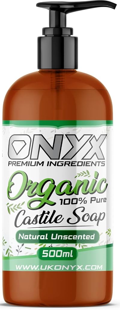 ONYX INGREDIENTS 101 Organic Castile Liquid Soap 500ml Pump Unscented Vegan SLS