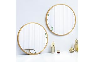 SCWF-GZ 2 Packs of 12" Round Mirror Circle Wall Mounted Hanging or Against Wall Metal Frame Dressing Make-up Mirrors for Entryway Bedroom Bathroom Living Room 12 inch Gold Small