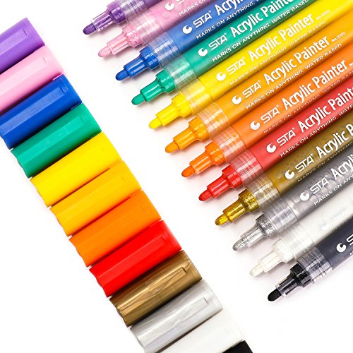 Dyvicl Acrylic Paint Markers - Opaque Paint Marker Pen Set of 12 Assorted Colors for Paper, Rocks, Wood, Canvas, Glass, Ceramics, DIY Art Projects - Medium Tip