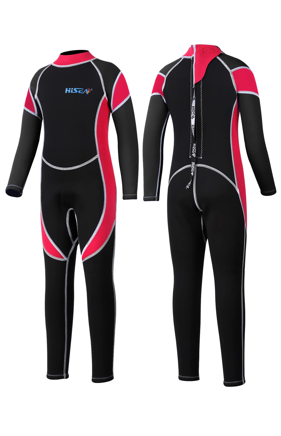 Yikayin Kids Wetsuits Full Length, 2.5MM Neoprene Diving Swimming Suit Back Zipper, Boys Girls Wetsuit for Swimming Diving Snorkeling Surfing SUP - Red S