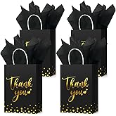 Tinlade 30 Pcs Thank You Gift Bags with Tissue Paper Gold Thank You Wedding Bags with Handle for Graduation Business Shopping Wedding Shower Party Favors(Black)