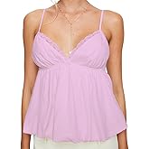 Women Y2K Cami Shirt Sexy V Neck Sleeveless Peplum Crop Top Spaghetti Strap Babydoll Tank Tops Going Out Camisole