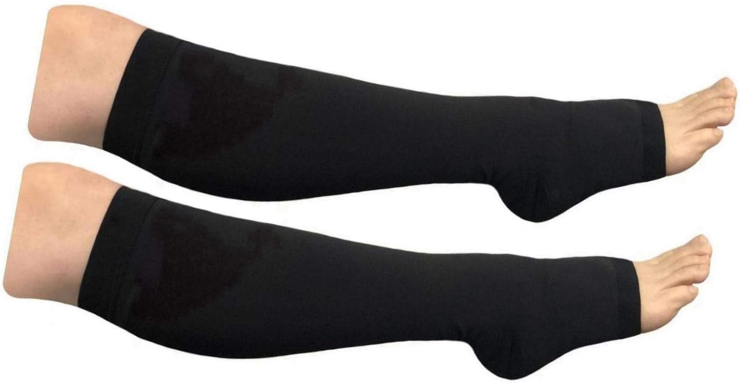 HealthyNees Big Tall Plus Size Wide Calf & Extra Wide 20-30 mmHg Open Toe Medical Compression Leg Swelling Circulation Men Women Socks (Black, Wide Calf 4XL)