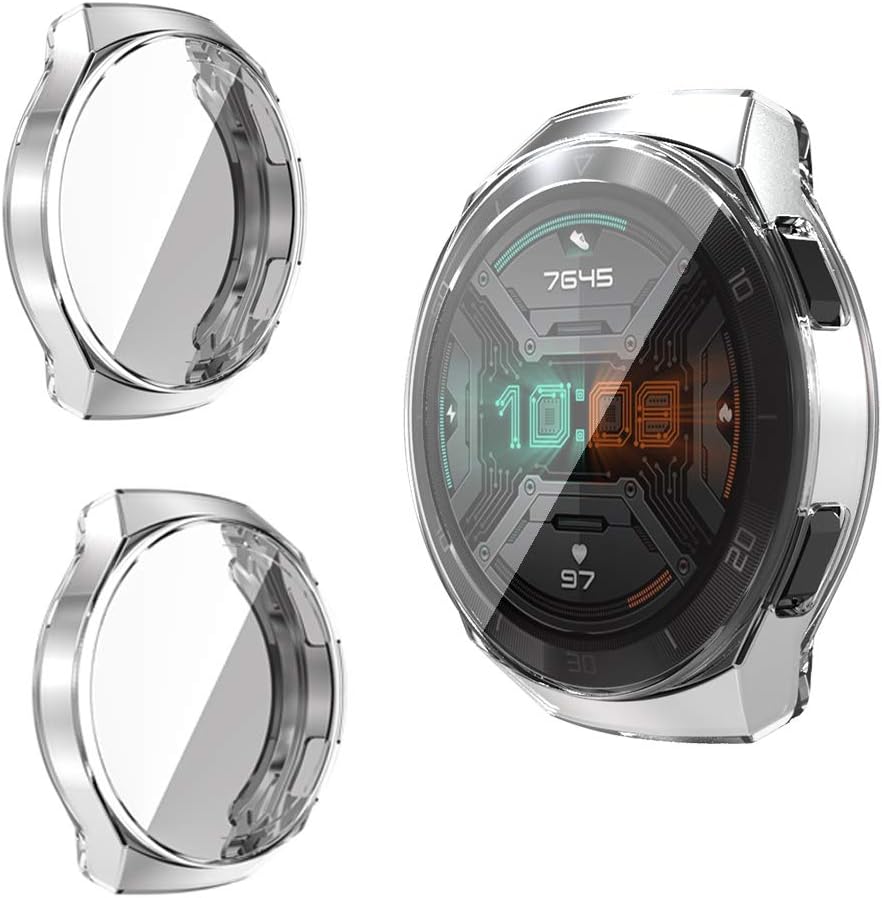 RLTechCase for Huawei Watch GT 2e, Ultra-Thin Silicone Bumper Protector Flexible Case Cover for Huawei Watch GT 2e, Clear-2PC