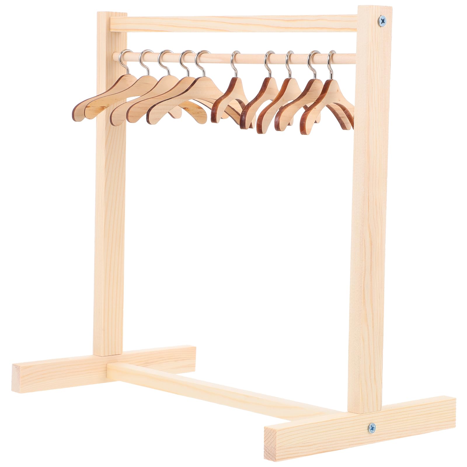 Photo 1 of ***MISSING HANGARS/ POSSIBLY OTHER ASSEMBLY PIECES*** COHEALI Doll Clothes Rack 1Set Doll Clothing Rack with Mini Coat Hanger Wooden Doll Garment Rack with Clothes Hangers Dress Up Rack for Doll House 30.5X18cm