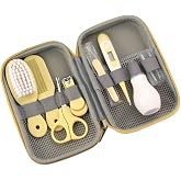 ZELINYE Baby Grooming Kit, 8 in 1 Baby Hair Brush/Nail Clipper/Nose Cleaner/Finger Toothbrush/Nail Scissors/Manicure Kit for Baby Care Keep Healthy and Clean(Yellow)