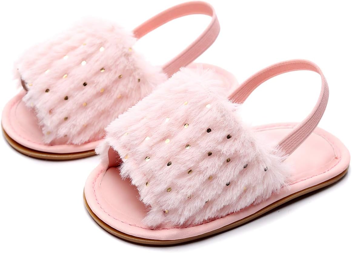 Baby Girls Sandals Soft Soled Faux Fur Infant Toddler Summer Baby Moccasins Shoes Slippers