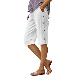 Summer Shorts for Women 2026 Beach Lightweight Gauze Capri Elastic Waisted Pant with Pockets Lounge Outfits