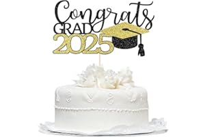 BEKATEREA Congrats Grad Cake Topper for Class of 2025, 2025 Graduation Party Decorations,High School Graduation, College Graduate Cake Topper (Black gold)