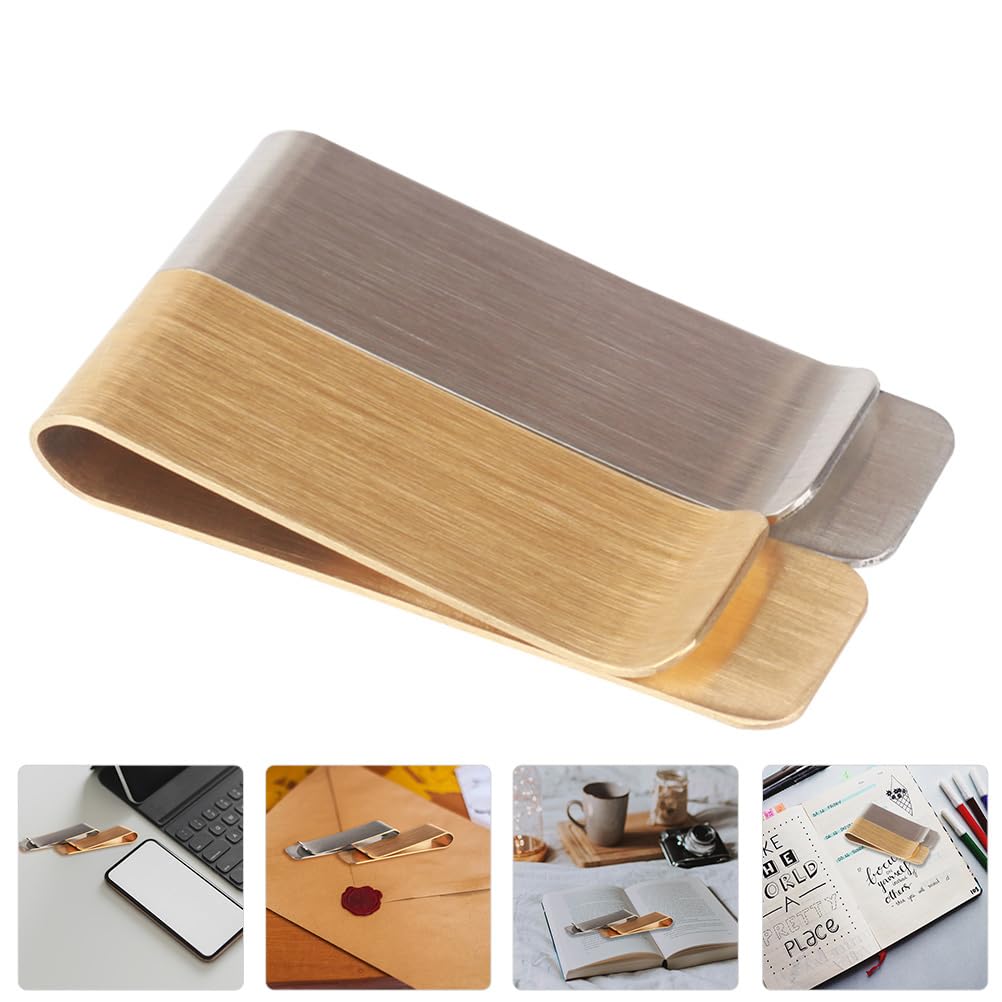 Cabilock 2pcs Brass Stainless Steel Money Clip Slim Cash Holder Bookmark for Outdoor Use for Organizing and Cards Stylish Functional Tool