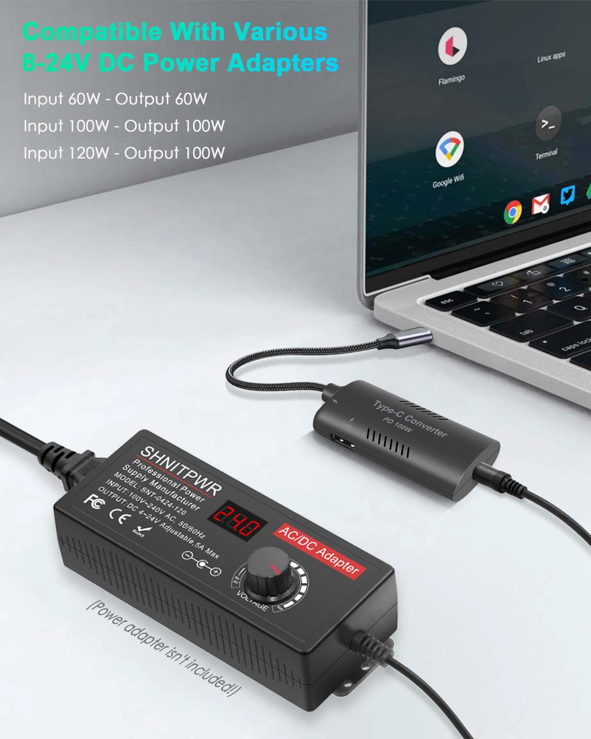 SHNITPWR 100W PD Type C to USB C Adapter, 5V-20V Input to 100W Output, Converts Regular Power Supplies into Fast Chargers