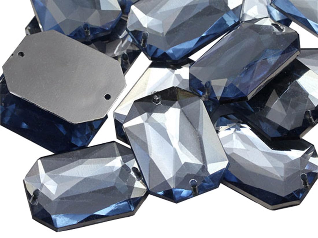Allstarco 14x10mm Blue Sapphire Lt. CH02 Flat Back Octagon Sew On Beads for Crafts Plastic Acrylic Rhinestones with Holes for Sewing, Clothing Embelishments, Costume Cosplays 72 Pieces — image 1