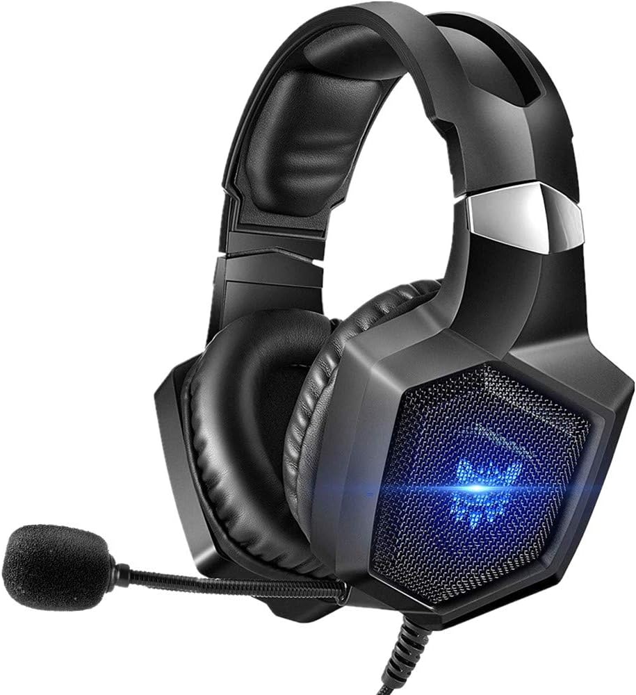 ONIKUMA Gaming Headset Stereo PS4 Headset with Flexible 360°Mic Surround Sound Over-Ear Xbox one Headset with Noise Cancelling Gaming Headphone LED Lights Volume Mute Control for Phones Laptop PC