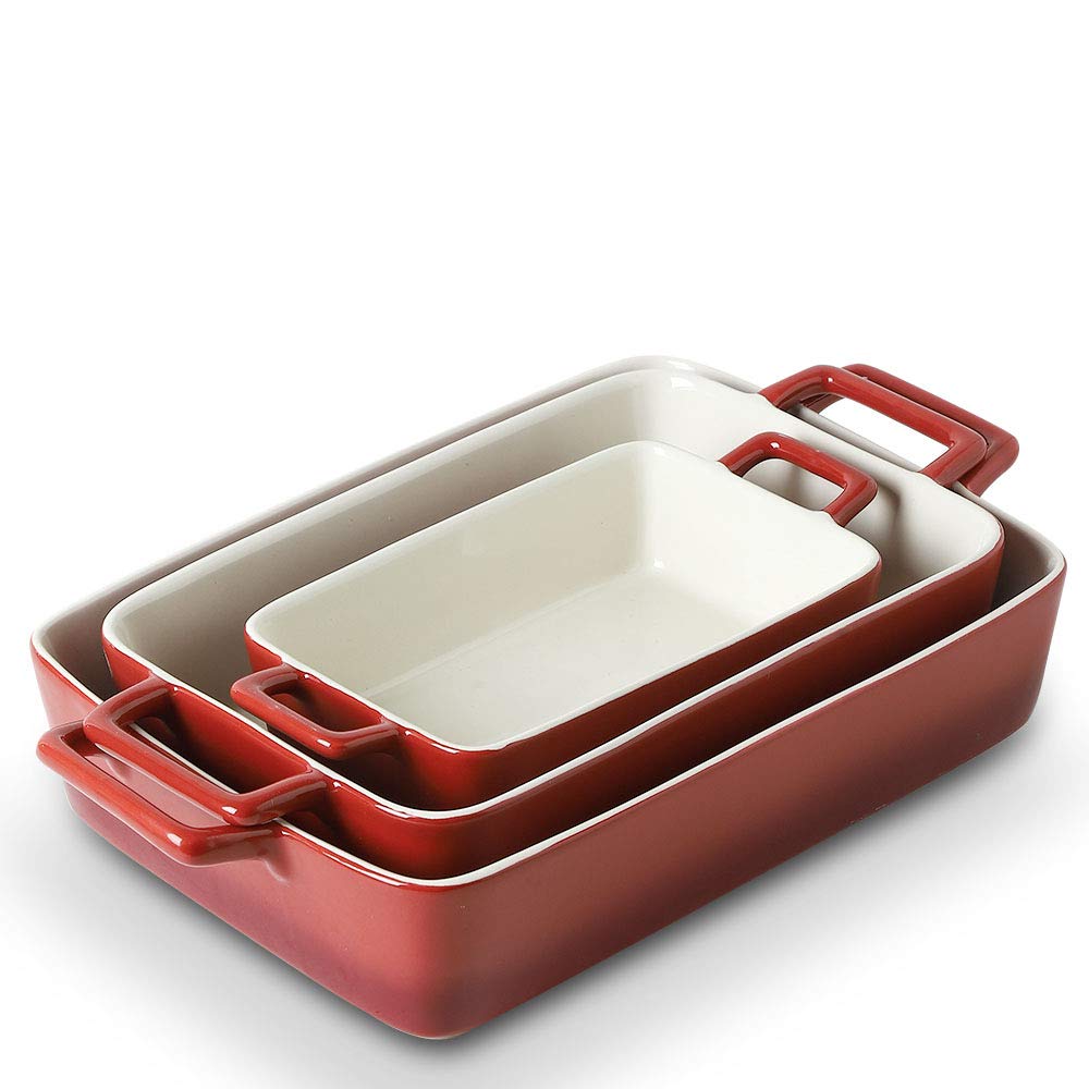 Photo 1 of (biggest missing) KOOV Bakeware Set, Ceramic Baking Dish, Rectangular Baking Pans Set, Casserole Dish for Cooking, Cake Dinner, Kitchen, Wrapping Upgrade, 12 x 8.5 Inches, 2-Piece (Gradient Red)