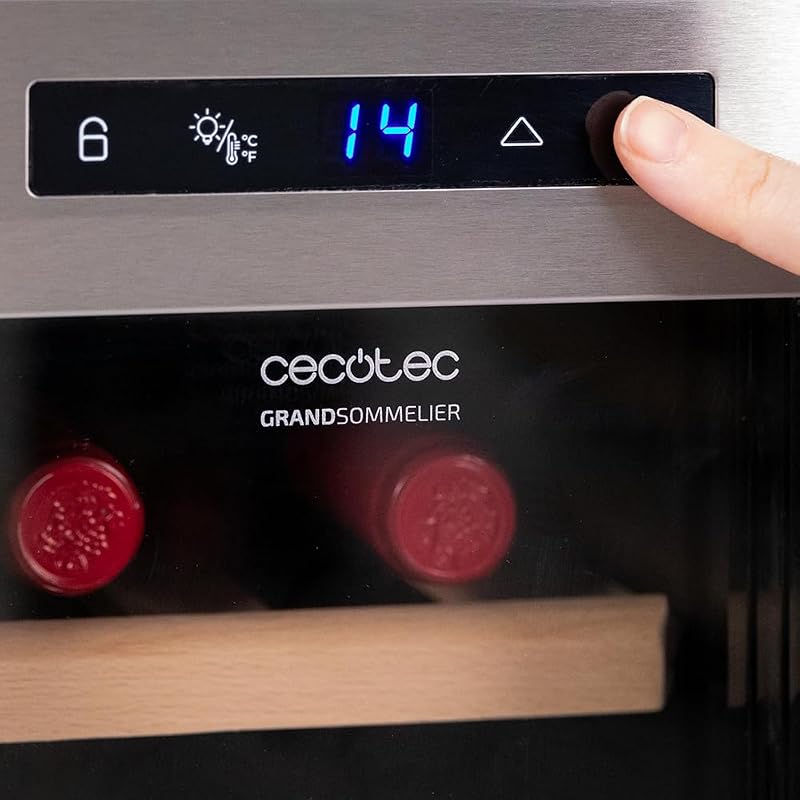 Enoteca 8 bottiglie Bolero GrandSommelier 830 CoolWood, Termoelettrica, Basso livello sonoro e alte prestazioni, Temperatura regolabile: 8-18 °C, Pannello di controllo touch, Display,