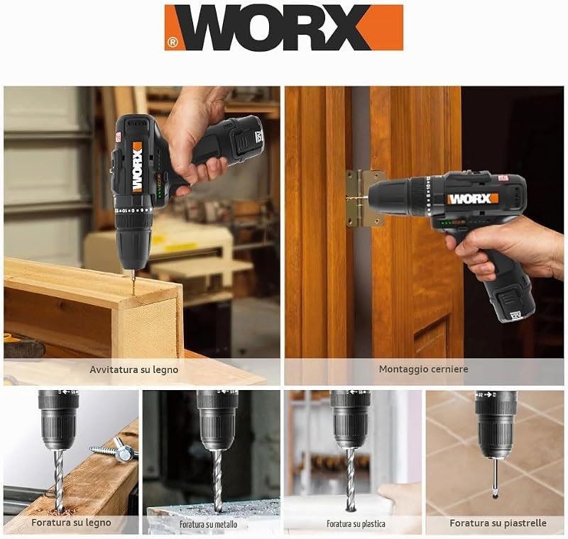 WX121 Trapano avvitatore a percussione 12V, con batteria, caricabatt.