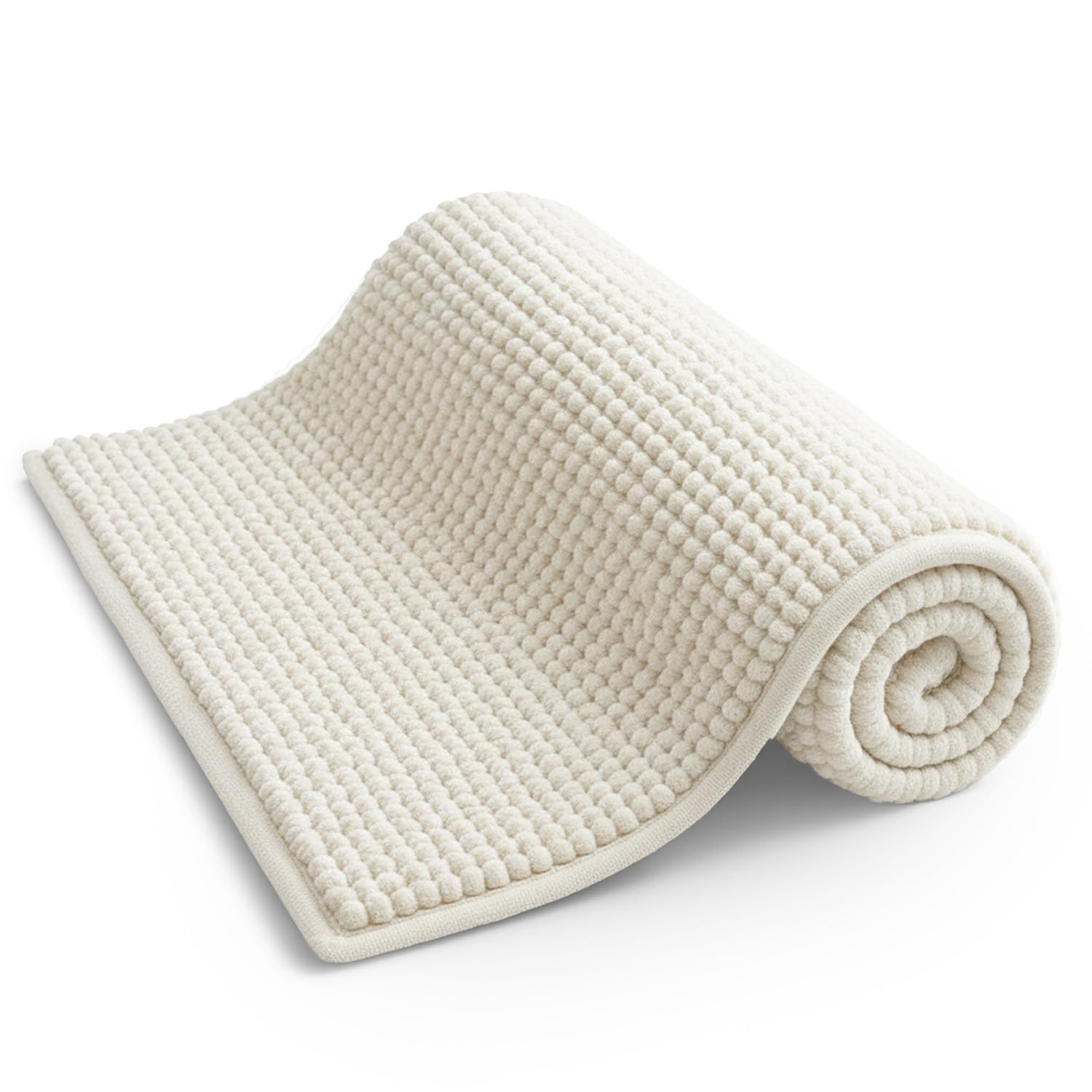 KEPLIN Non-Slip Microfibre Bath & Toilet Mat - Soft, Plush & Comfortable Rug with Machine Washable Design - Water Absorbent & Quick Drying to Keep Bathroom & Home Hygienic & Clean - (40x60cm) White