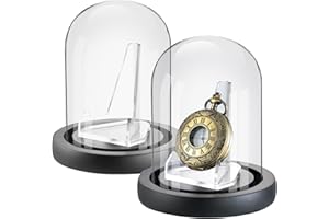 Btohrt 2 Pcs Watch Ornament Glass Display with Acrylic Display Stand and Black Wooden Base for Watch Medals Photos Antique, 4.33 x 3.15 inch