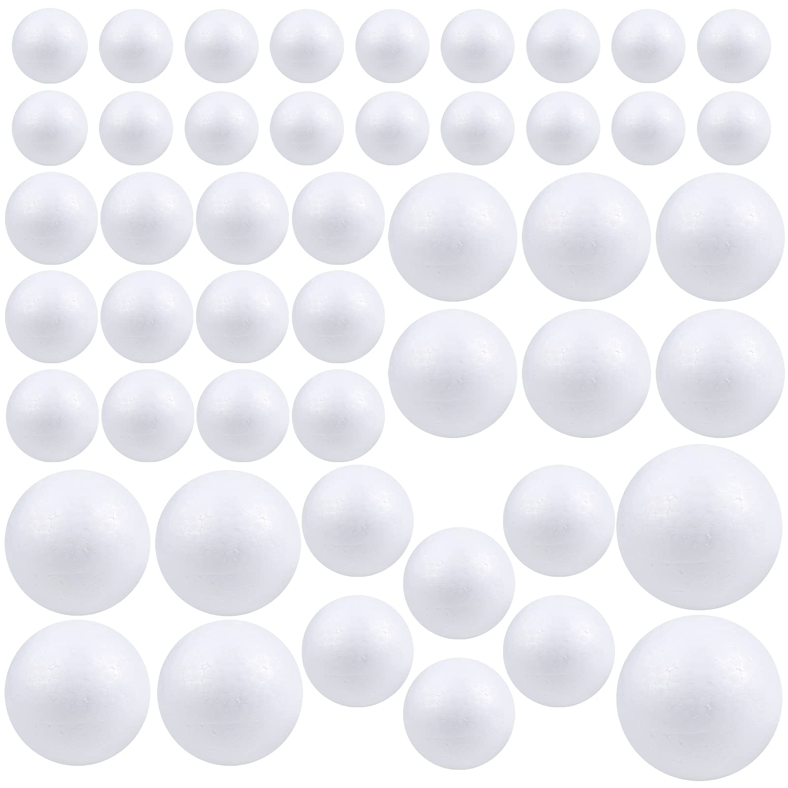 Pllieay 48 Pieces 6 Sizes Christmas White Polystyrene Balls, Styrofoam Balls, Craft Foam Balls, Polystyrene Shapes, Foam Balls for Crafts, Art, Household, School Projects, Party Decoration