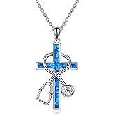 WINNICACA Nurses Gifts for Women Sterling Silver Nurse Stethoscope Necklace Cross Pendant Nursing Theme Necklace Jewelry Best Nurse Ever Gifts for Daughter Doctor Medical Assistant RN